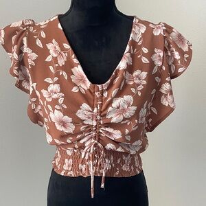 Floral Ruched Blouse in Brown